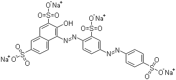 structure of CAS# 6226-79-5, Ponceau S;C.I. 27195; 3-Hydroxy-4-[2-sulfo-4-(4-sulfophenylazo)phenylazo]-2,7-naphthalenedisulfonic acid tetrasodium salt