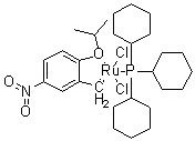 structure of CAS# 625082-83-9, (TB-5-23)-Dichloro[[2-(1-methylethoxy)-5-nitrophenyl]methylene](tricyclohexylphosphine)ruthenium;Dichloro(2-isopropoxy-5-nitrobenzylidene)ruthenium - tricyclohexylphosphine