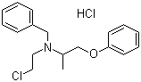结构式 CAS# 63-92-3, 盐酸酚苄明; 盐酸苯氧苄胺; N-(1-甲基-2-苯氧乙基)-N-(2-氯乙基)苯甲胺盐酸盐