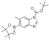 structure of CAS# 631912-39-5, 6-Methyl-5-(4,4,5,5-tetramethyl-1,3,2-dioxaborolan-2-yl)-1H-benzimidazole-1-carboxylic acid 1,1-dimethylethyl ester