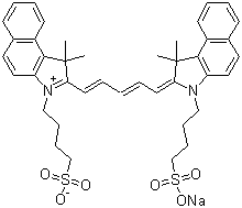 2-[5-[1,1-Dimethyl-3-(4-sulfobutyl)-1,3-dihydrobenzo[e]indol-2-ylidene]penta-1,3-dienyl]-1,1-dimethyl-3-(4-sulfobutyl)-1H-benzo[e]indolium inner salt sodium salt molecular structure (CAS 64285-36-5)