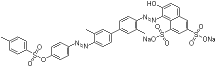 structure of CAS# 6459-94-5, Acid Red 114;Disodium 8-((3,3'-dimethyl-4'-(4-(4-methylphenylsulphonyloxy)phenylazo)(1,1'-biphenyl)-4-yl)azo)-7-hydroxynaphthalene-1,3-disulphonate