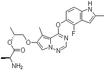 structure of CAS# 649735-63-7, Brivanib alaninate;(1R)-2-((4-((4-Fluoro-2-methyl-1H-indol-5-yl)oxy)-5-methylpyrrolo[2,1-f][1,2,4]triazin-6-yl)oxy)-1-methylethyl L-alanine ester