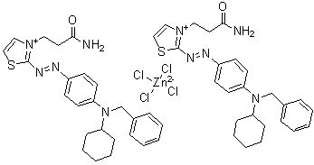 3-(3-Amino-3-oxopropyl)-2-[2-[4-[cyclohexyl(phenylmethyl)amino]phenyl]diazenyl]thiazolium (T-4)-tetrachlorozincate(2-) (2:1) molecular structure (CAS 65208-22-2)