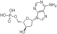structure of CAS# 653-63-4, 2'-Deoxyadenosine 5'-phosphate;2'-Deoxyadenosine 5'-monophosphate free acid; 5'-dAMP.H2