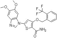 结构式 CAS# 660868-91-7, 3-[2-(三氟甲基)苄氧基]-5-(5,6-二甲氧基-1H-苯并[d]咪唑-1-基)-2-噻吩甲酰胺