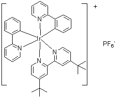 structure of CAS# 676525-77-2, (4,4'-Di-tert-butyl-2,2'-bipyridine)di[(2-pyridinyl)phenyl]iridium hexafluorophosphate;Ir(dtb-bpy)(ppy)2PF6