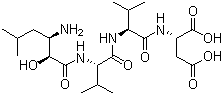 结构式 CAS# 67655-94-1, N-[(2S,3R)-3-氨基-2-羟基-5-甲基-1-氧代己基]-L-缬氨酰-L-缬氨酰-L-天冬氨酸