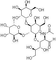O-6-Deoxy-alpha-L-galactopyranosyl-(1→2)-O-[alpha-D-galactopyranosyl-(1→3)]-O-beta-D-galactopyranosyl-(1→3)-2-(acetylamino)-2-deoxy-D-glucose molecular structure (CAS 67673-41-0)