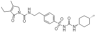 结构式 CAS# 684286-46-2, 3-乙基-2,5-二氢-4-甲基-N-[2-[4-[[[[(顺式-4-甲基环己基)氨基]羰基]氨基]磺酰基]苯基]乙基]-2-氧代-1H-吡咯-1-甲酰胺