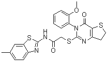 structure of CAS# 686772-17-8, 2-(3,4,6,7-Tetrahydro-3-(2-methoxyphenyl)-4-oxothieno[3,2-d]pyrimidin-2-ylthio)-N-(6-methylbenzo[d]thiazol-2-yl)acetamide