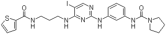 结构式 CAS# 702675-74-9, N-[3-[[5-碘-4-[[3-[(2-噻吩基羰基)氨基]丙基]氨基]-2-嘧啶基]氨基]苯基]-1-吡咯烷甲酰胺