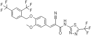 structure of CAS# 725247-18-7, 3-[4-[[2,4-Bis(trifluoromethyl)benzyl]oxy]-3-methoxyphenyl]-2-cyano-N-(5-trifluoromethyl-[1,3,4]thiadiazol-2-yl)acrylamide;XCT 790