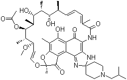 结构式 CAS# 72559-06-9, 利福布汀; 利福布丁; 4-N-异丁基螺哌啶利福霉素 S