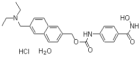 structure of CAS# 732302-99-7, N-[4-[(Hydroxyamino)carbonyl]phenyl]carbamic acid [6-[(diethylamino)methyl]-2-naphthalenyl]methyl ester hydrochloride hydrate