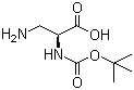 结构式 CAS# 73259-81-1, 3-氨基-Boc-L-丙氨酸; (S)-3-氨基-2-(叔丁氧羰基氨基)丙酸