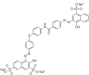 3-Hydroxy-4-[2-[4-[[4-[[4-[2-(1-hydroxy-4-sulfo-2-naphthalenyl)diazenyl]benzoyl]amino]phenyl]thio]phenyl]diazenyl]-2,7-naphthalenedisulfonic acid trisodium salt molecular structure (CAS 7354-85-0)