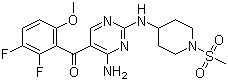 structure of CAS# 741713-40-6, Ro 4584820;R 547; [4-Amino-2-[(1-methylsulfonylpiperidin-4-yl)amino]pyrimidin-5-yl](2,3-difluoro-6-methoxyphenyl)methanone