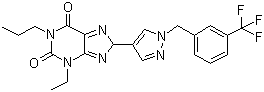结构式 CAS# 752222-83-6, 3-乙基-1-丙基-8-(1-(3-(三氟甲基)苄基)-1H-吡唑-4-基)-1H-嘌呤-2,6(3H,8H)-二酮