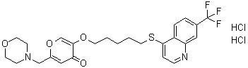structure of CAS# 754240-09-0, EHT 1864;5-[[5-[7-(Trifluoromethyl)quinolin-4-ylthio]pentyl]oxy]-2-(morpholinomethyl)-4H-pyran-4-one dihydrochloride