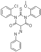 1-(2-Chlorophenyl)dihydro-3-(2-methoxyphenyl)-5-(phenylazo)-2-thioxo-4,6(1H,5H)-pyrimidinedione molecular structure (CAS 76153-11-2)