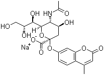 结构式 CAS# 76204-02-9, N-乙酰基-2-O-(4-甲基-2-氧代-2H-1-苯并吡喃-7-基)-alpha-神经氨酸一钠盐