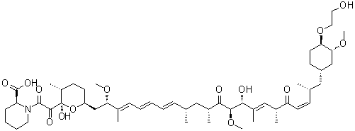 (2S)-1-[2-氧代-2-[(2R,3R,6S)-四氢-2-羟基-6-[(2S,3E,5E,7E,9S,11R,13R,14R,15E,17R,19Z,21R)-14-羟基-22-[(1S,3R,4R)-4-(2-羟基乙氧基)-3-甲氧基环己基]-2,13-二甲氧基-3,9,11,15,17,21-六甲基-12,18-二氧代-3,5,7,15,19-二十二碳五烯-1-基]-3-甲基-2H-吡喃-2-基]乙酰基]-2-哌啶羧酸分子结构 (CAS 763911-41-7)