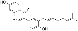 结构式 CAS# 775351-88-7, Corylifol A; 3-[3-[(2E)-3,7-二甲基-2,6-辛二烯-1-基]-4-羟基苯基]-7-羟基-4H-1-苯并吡喃-4-酮