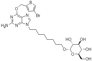 structure of CAS# 793035-88-8, AG-L-5968;8-[2-Amino-6-[(4-bromo-2-thienyl)methoxy]-9H-purin-9-yl]octyl-alpha-D-glucopyranoside