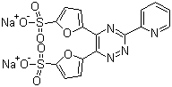 结构式 CAS# 79551-14-7, 呋喃三嗪二钠盐; 5,5'-[3-(2-吡啶基)-1,2,4-三嗪-5,6-二基]二呋喃-2-磺酸二钠盐