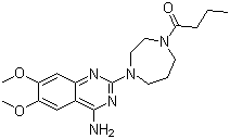 结构式 CAS# 80755-51-7, 布纳唑嗪; 1-[4-(4-氨基-6,7-二甲氧基-2-喹唑啉基)六氢-1H-1,4-二氮杂卓-1-基]-1-丁酮