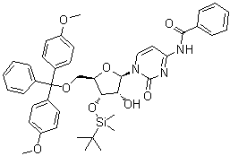 N-Benzoyl-5'-O-[bis(4-methoxyphenyl)phenylmethyl]-3'-O-[(1,1-dimethylethyl)dimethylsilyl]cytidine molecular structure (CAS 81246-78-8)