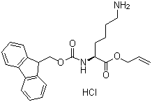 structure of CAS# 815619-80-8, N2-[(9H-Fluoren-9-ylmethoxy)carbonyl]-L-lysine 2-propenyl ester monohydrochloride