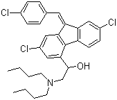 structure of CAS# 82186-77-4, Benflumetol;Lumefantrine; (Z)-2,7-Dichloro-9-[(4-chlorophenyl)methylene]-alpha-[(dibutylamino)methyl]-9H-fluorene-4-methanol