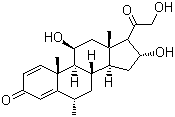 structure of CAS# 83-43-2, Methylprednisolone;11b,17a,21-Trihydroxy-6a-methyl-1,4-pregnene-3,20-dione; 6alpha-Methyl-1,4-pregnadiene-11beta,17alpha,21-triol-3,20-dione; 6alpha-Methylprednisolone; Medrol; Medrone