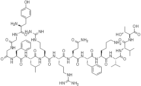 structure of CAS# 83335-41-5, Dynorphin B (swine);Rimorphin (ox); L-Tyrosylglycylglycyl-L-phenylalanyl-L-leucyl-L-arginyl-L-arginyl-L-glutaminyl-L-phenylalanyl-L-lysyl-L-valyl-L-valyl-L-threonine