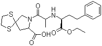 结构式 CAS# 83647-97-6, 螺普利; (8S-(7(R*(R*)),8R*))-7-(2-((1-(乙氧羰基)-3-苯基丙基)氨基)-1-氧代丙基)-1,4-二硫杂-7-氮杂螺[4.4]壬烷-8-羧酸