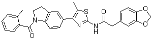 结构式 CAS# 846557-71-9, N-[4-[2,3-二氢-1-(2-甲基苯甲酰)-1H-吲哚-5-基]-5-甲基-2-噻唑基]-1,3-苯并二恶茂-5-乙酰胺