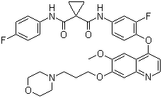 structure of CAS# 849217-64-7, Foretinib;N-[3-Fluoro-4-[[6-methoxy-7-[3-(4-morpholinyl)propoxy]-4-quinolinyl]oxy]phenyl]-N'-(4-fluorophenyl)-1,1-cyclopropanedicarboxamide; N-[3-Fluoro-4-[[6-(methyloxy)-7-[[3-(morpholin-4-yl)propyl]oxy]quinolin-4-yl]oxy]phenyl]-N'-(4-fluorophenyl)cyclopropane-1,1-dicarboxamide