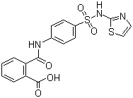 结构式 CAS# 85-73-4, 酞磺胺噻唑; 羧苯甲酰磺胺噻唑; 2-[[[4-[(2-噻唑氨基)磺酰基]苯基]氨基]羰基]苯甲酸