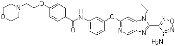 结构式 CAS# 850664-21-0, GSK 269962A; N-[3-[[2-(4-氨基呋咱-3-基)-1-乙基-1H-咪唑并[4,5-c]吡啶-6-基]氧]苯基]-4-[[2-(4-吗啉基)乙基]氧]苯甲酰胺