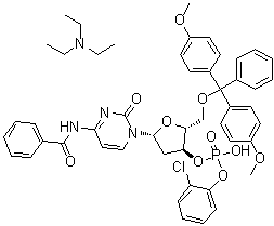 N,N-Diethylethanamine 2-chlorophenyl N-benzoyl-5'-O-[bis(4-methoxyphenyl)phenylmethyl]-2'-deoxy-3'-cytidylate molecular structure (CAS 85381-24-4)