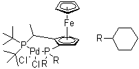 结构式 CAS# 854019-82-2, [(2R)-1-[(1R)-1-[二(叔丁基)膦基]乙基]-2-(二环己基膦基)二茂铁]二氯钯