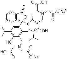 结构式 CAS# 85409-48-9, 百里酚酞氨羧络合钠盐; 麝香草酚酞氨羧络合钠盐; 百里酚酞氨羧络合二钠盐; 百里酚酞络合酮二钠盐