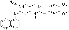 structure of CAS# 861393-28-4, A-740003;N-[1-[[(Cyanoamino)(5-quinolinylimino)methyl]amino]-2,2-dimethylpropyl]-3,4-dimethoxybenzeneacetamide