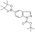 结构式 CAS# 864771-44-8, 1-叔丁氧羰基吲唑-5-硼酸频哪醇酯; 5-(4,4,5,5-四甲基-1,3,2-二氧杂环戊硼烷-2-基)-1H-吲唑-1-羧酸叔丁酯