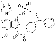 structure of CAS# 864953-29-7, Fostemsavir;1-(4-Benzoyl-1-piperazinyl)-2-[4-methoxy-7-(3-methyl-1H-1,2,4-triazol-1-yl)-1-[(phosphonooxy)methyl]-1H-pyrrolo[2,3-c]pyridin-3-yl]-1,2-ethanedione; BMS 663068