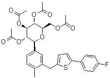 structure of CAS# 866607-35-4, (1S)-1,5-Anhydro-1-C-[3-[[5-(4-fluorophenyl)-2-thienyl]methyl]-4-methylphenyl]-D-glucitol tetraacetate