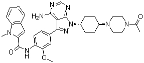 N-[4-[1-[trans-4-(4-Acetyl-1-piperazinyl)cyclohexyl]-4-amino-1H-pyrazolo[3,4-d]pyrimidin-3-yl]-2-methoxyphenyl]-1-methyl-1H-indole-2-carboxamide molecular structure (CAS 869748-10-7)