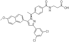 结构式 CAS# 870823-12-4, N-[4-[(1S)-1-[3-(3,5-二氯苯基)-5-(6-甲氧基-2-萘基)-1H-吡唑-1-基]乙基]苯甲酰]-beta-丙氨酸